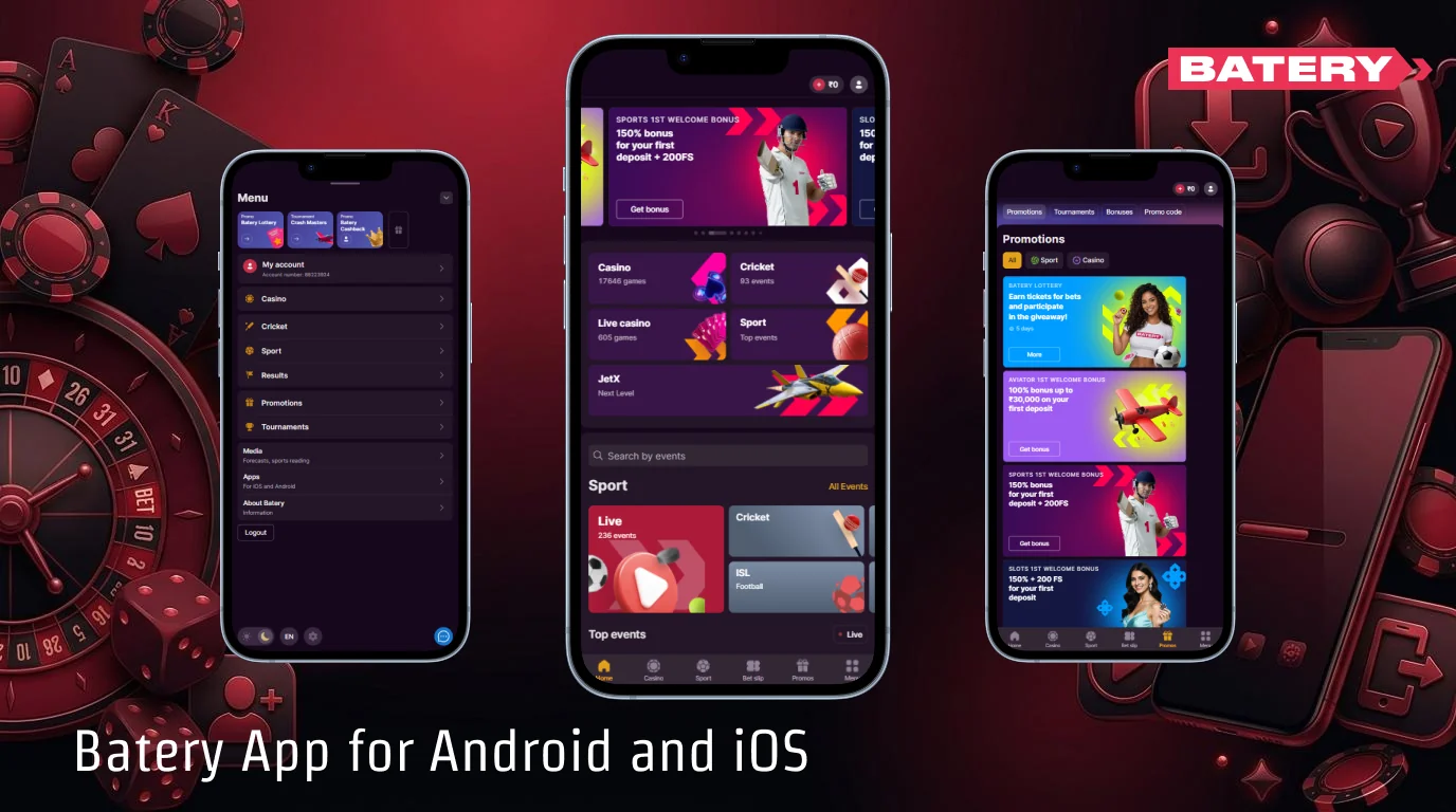 Users from India can play games and place bets on Batery via the app