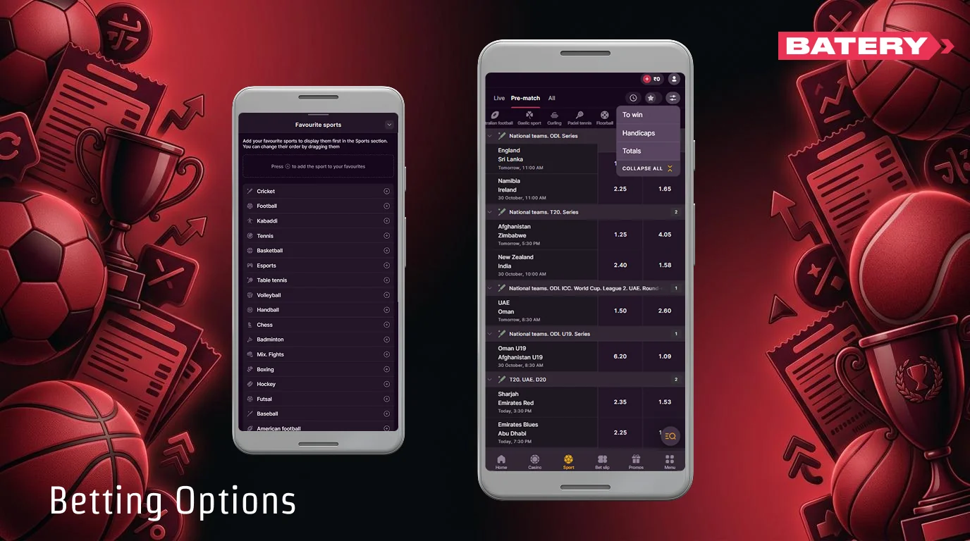 Place bets using Batery App
